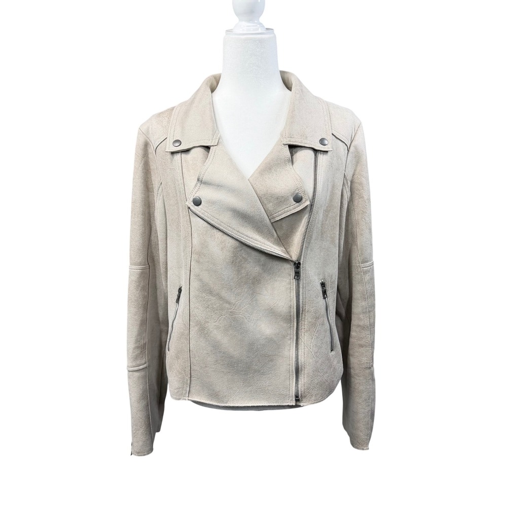 Evereve Marren Moto Jacket Women L Beige Faux Suede Cropped